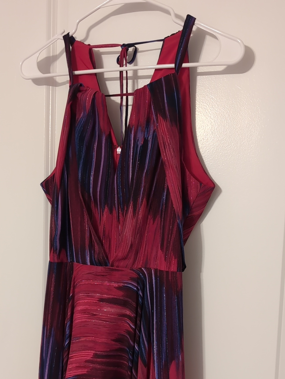 Halston Heritage Pink, Purple, And Red Multicolor V-Neck Maxi Dress